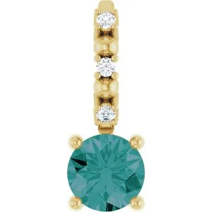 14K Yellow Imitation Alexandrite & .01 CTW Natural Diamond Charm/Pendant