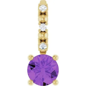 14K Yellow Imitation Amethyst & .01 CTW Natural Diamond Charm/Pendant