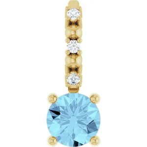 14K Yellow Imitation Aquamarine & .01 CTW Natural Diamond Charm/Pendant