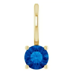14K Yellow Imitation Blue Sapphire Solitaire Charm/Pendant