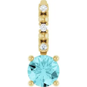 14K Yellow Imitation Blue Zircon & .01 CTW Natural Diamond Charm/Pendant