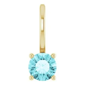 14K Yellow Imitation Blue Zircon Solitaire Charm/Pendant