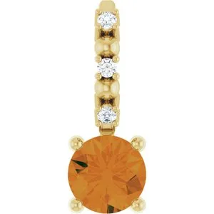 14K Yellow Imitation Citrine & .01 CTW Natural Diamond Charm/Pendant