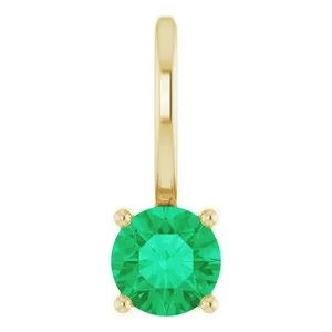 14K Yellow Imitation Emerald Solitaire Charm/Pendant