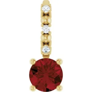 14K Yellow Imitation Mozambique Garnet & .01 CTW Natural Diamond Charm/Pendant