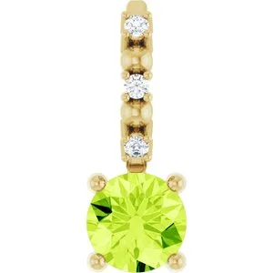 14K Yellow Imitation Peridot & .01 CTW Natural Diamond Charm/Pendant
