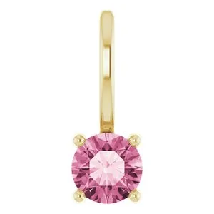 14K Yellow Imitation Pink Tourmaline Solitaire Charm/Pendant