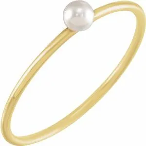 14K Yellow Stackable Imitation Pearl Ring Size 8