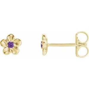 14K Yellow Youth Imitation February Birthstone Flower Earrings
