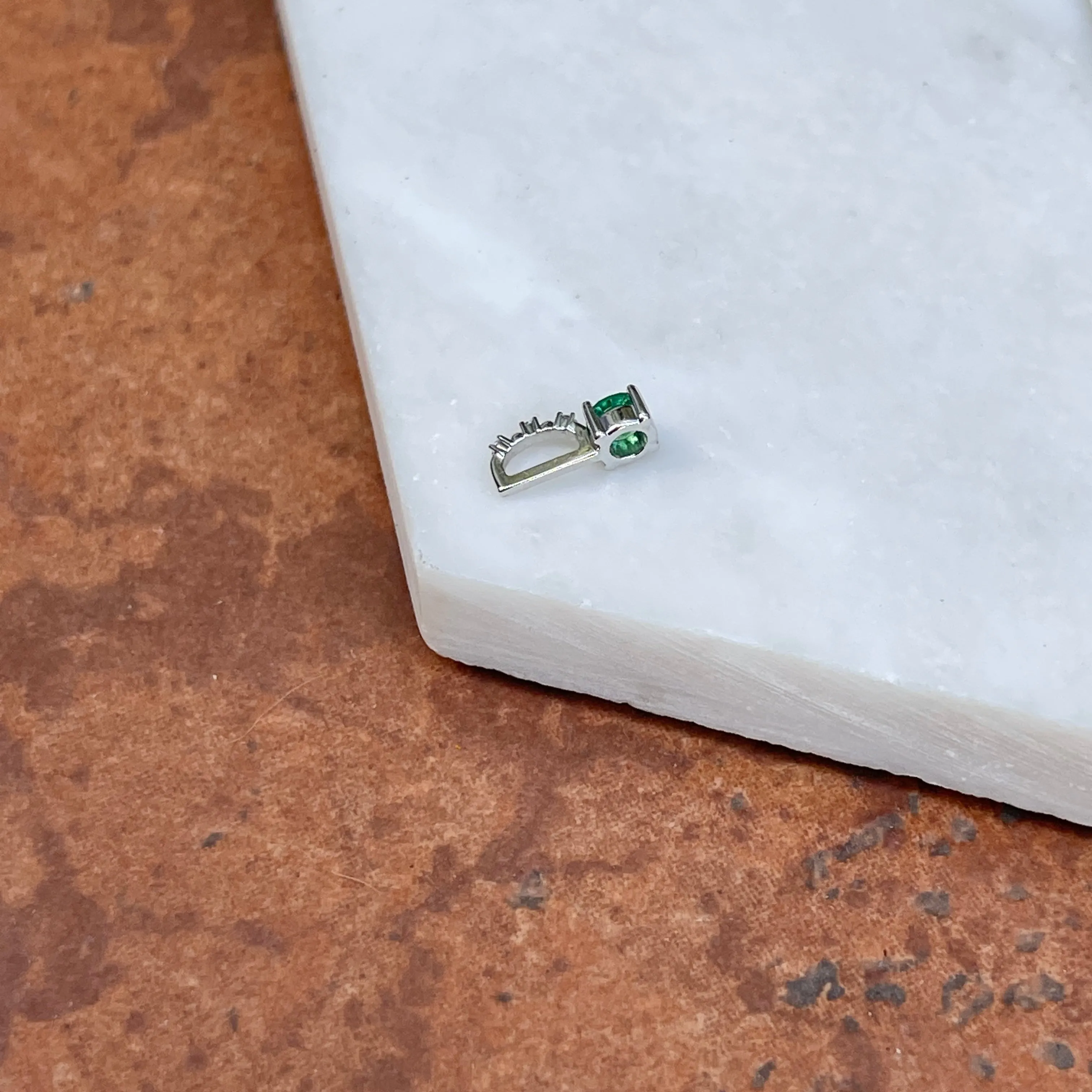 14KT White Gold Round Imitation Emerald   Diamond Pendant Slide