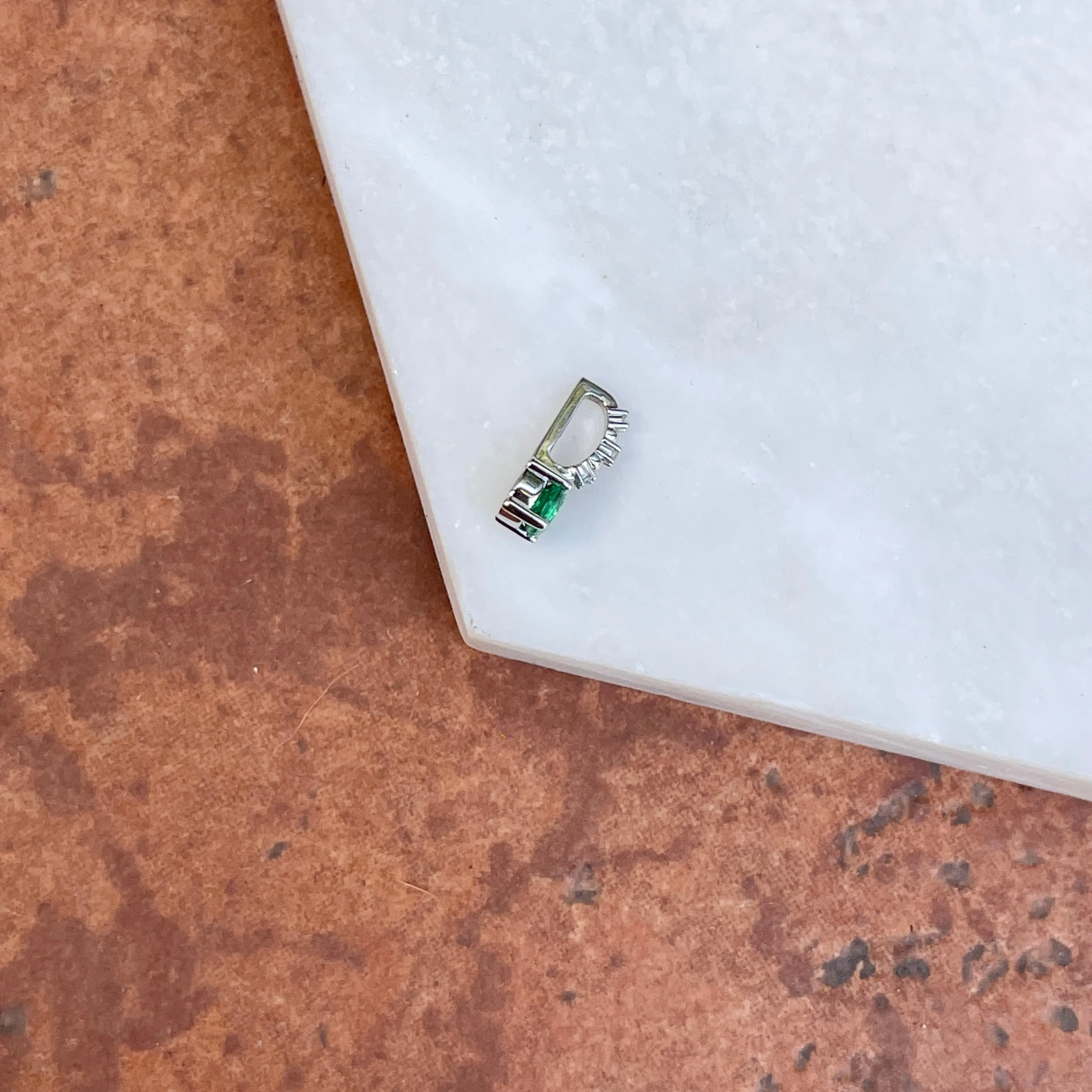 14KT White Gold Round Imitation Emerald   Diamond Pendant Slide