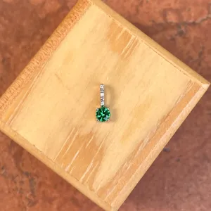 14KT White Gold Round Imitation Emerald   Diamond Pendant Slide