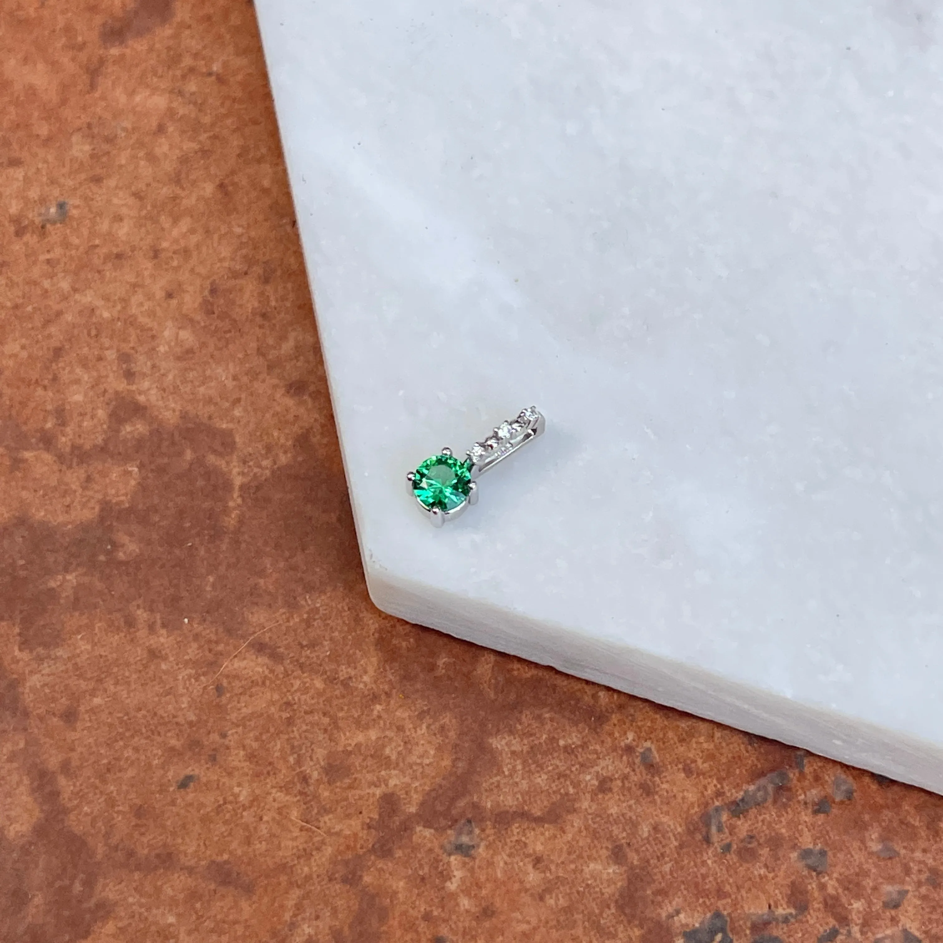 14KT White Gold Round Imitation Emerald   Diamond Pendant Slide