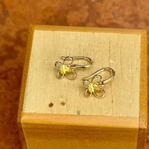 14KT Yellow Gold Oval Imitation Citrine Butterfly Wire Earrings