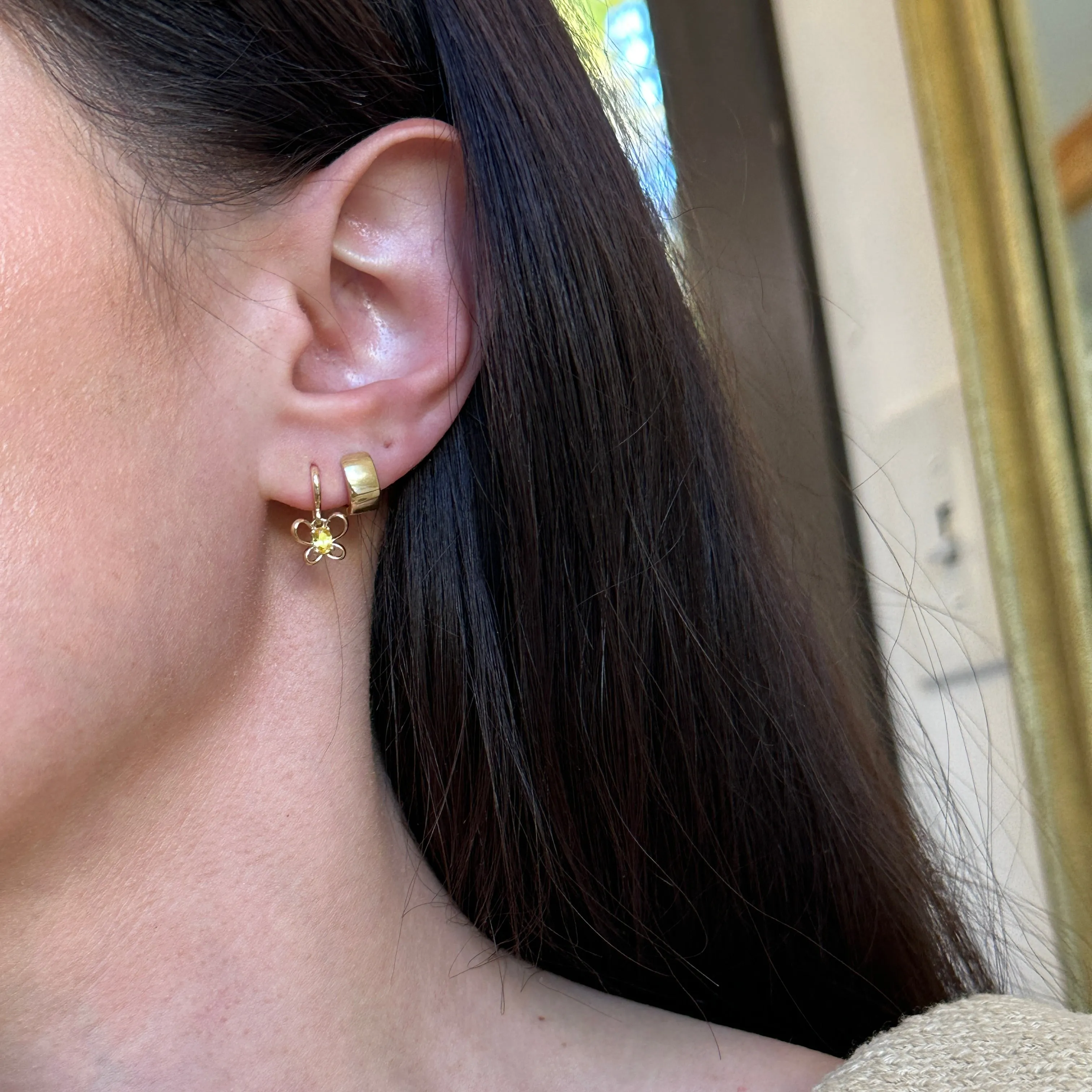 14KT Yellow Gold Oval Imitation Citrine Butterfly Wire Earrings