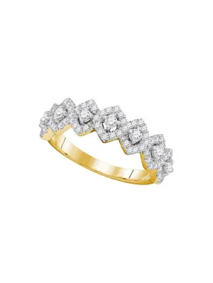 14kt Yellow Gold Womens Round Diamond Diagonal Square Single Row Band 1 Cttw