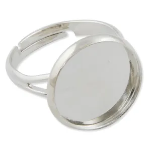 14MM Round Adjustable Shallow bottom Imitation Rhodium plated Ring Base Setting Pendants With 14MM round Pad,Sold 50PCS Per Package