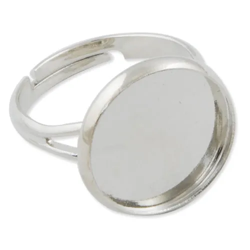 14MM Round Adjustable Shallow bottom Imitation Rhodium plated Ring Base Setting Pendants With 14MM round Pad,Sold 50PCS Per Package