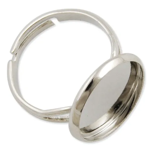 14MM Round Adjustable Shallow bottom Imitation Rhodium plated Ring Base Setting Pendants With 14MM round Pad,Sold 50PCS Per Package