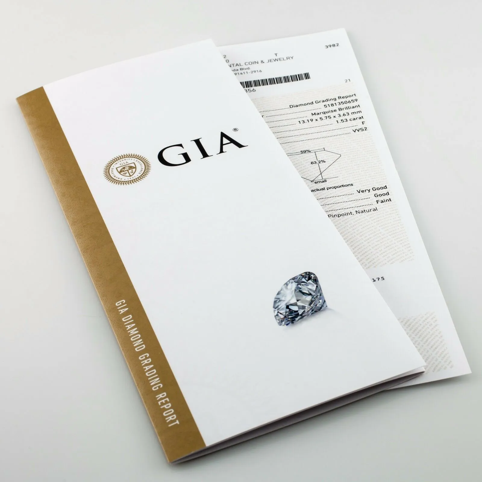 1.53 Carat Loose F / VVS2 Marquise Cut Diamond GIA Certified