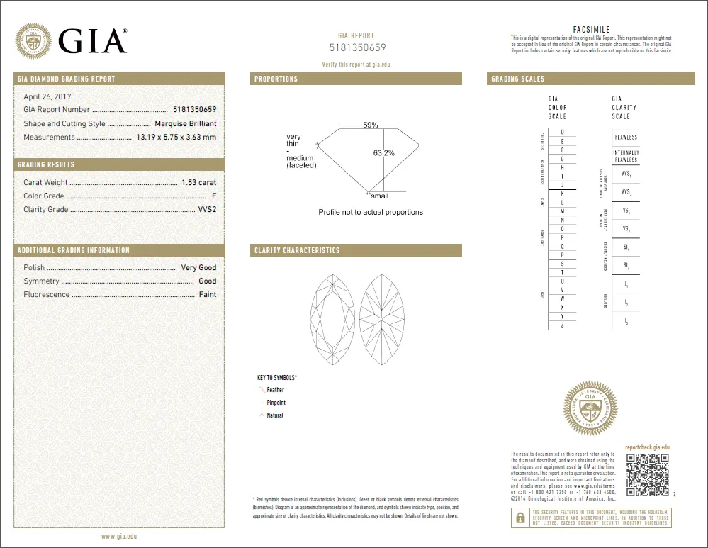 1.53 Carat Loose F / VVS2 Marquise Cut Diamond GIA Certified