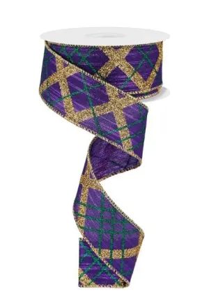 1.5" Glitter Diagonal Plaid: Mardi Gras (10 Yards)  RGF109723