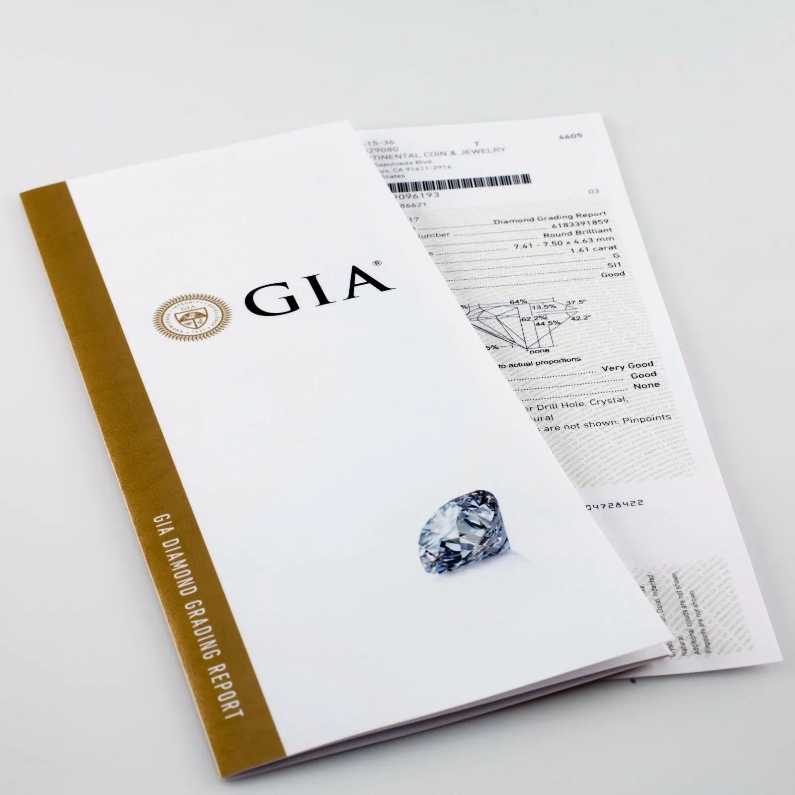 1.61 Carat Loose G / SI1 Round Brilliant Cut Diamond GIA Certified