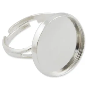 16MM Round Adjustable Shallow bottom Imitation Rhodium  plated Ring Base Setting Pendants With 16 MM round Pad,Sold 50PCS Per Package