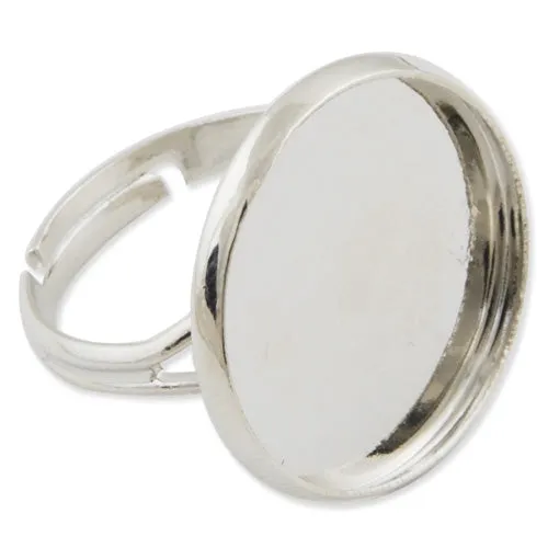18MM Round Adjustable Shallow bottom Imitation Rhodium plated Ring Base Setting Pendants With 18 MM round Pad,Sold 50PCS Per Package