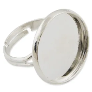 18MM Round Adjustable Shallow bottom Imitation Rhodium plated Ring Base Setting Pendants With 18 MM round Pad,Sold 50PCS Per Package