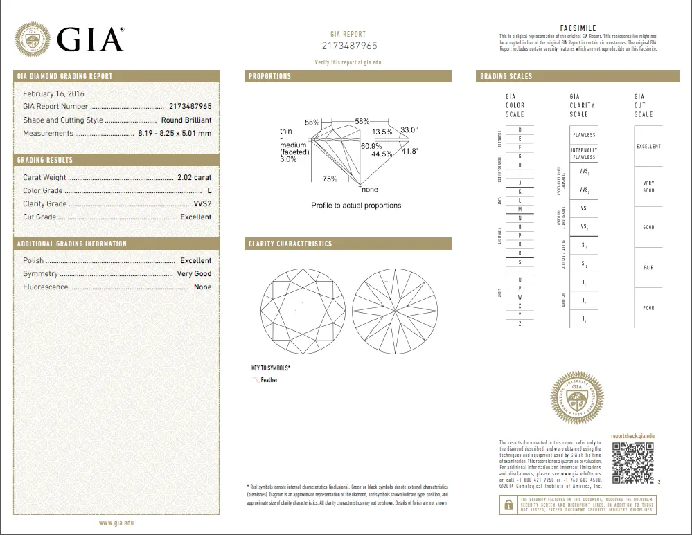 2.02 Carat Loose L / VVS2 Round Brilliant Cut Diamond GIA Certified