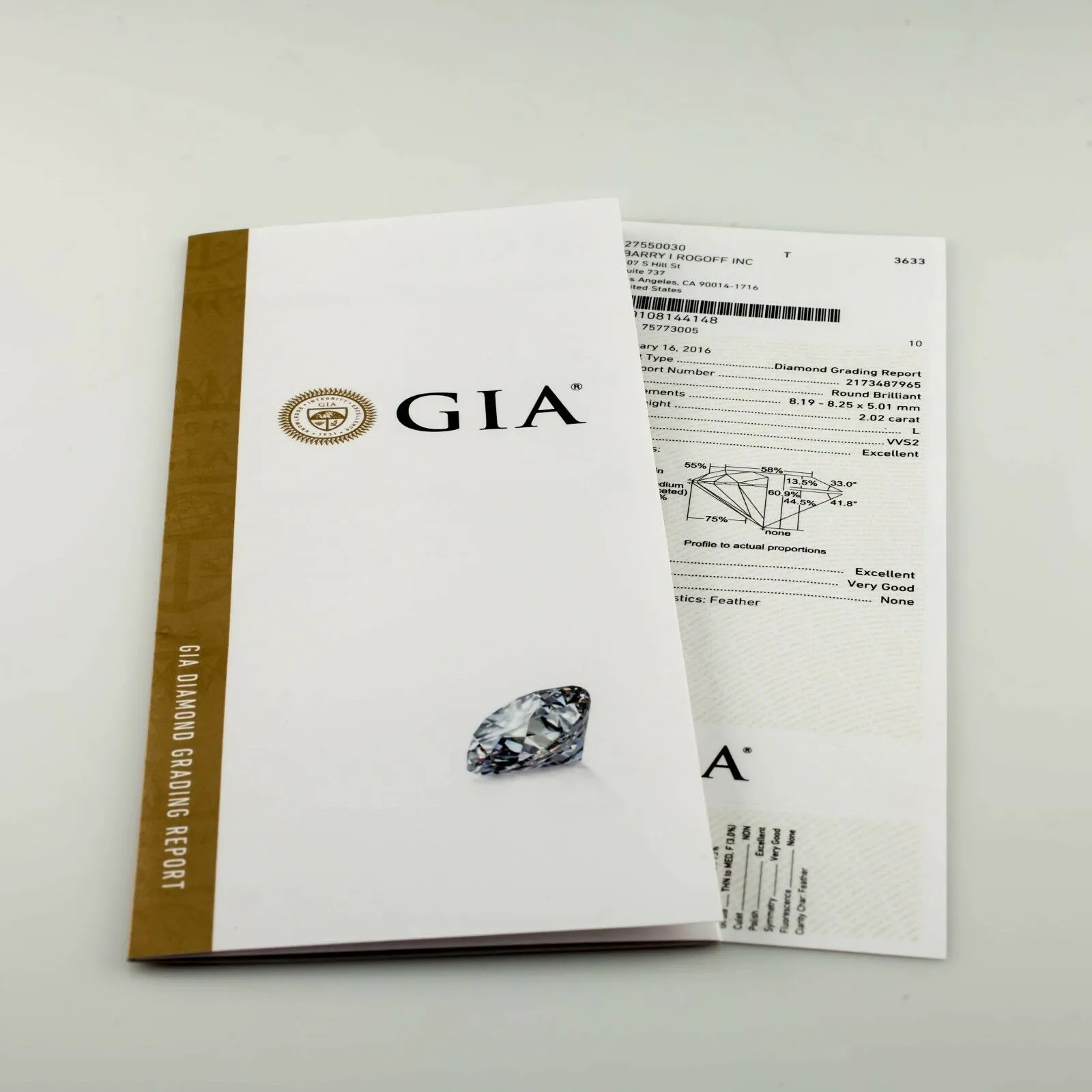 2.02 Carat Loose L / VVS2 Round Brilliant Cut Diamond GIA Certified