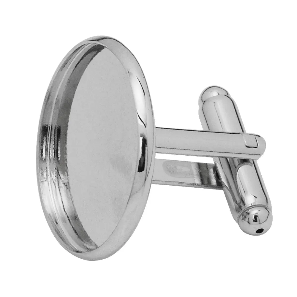 20mm Round Bezel Cufflink Blank Base,Imitation Rhodium Cufflink Setting,Metal Brass,20pcs/lot