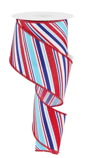 2.5" Diagonal Stripe: White, Red, Light Blue (10 Yards) RGE1825KY