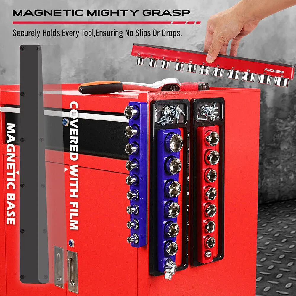 2Pc Magnetic Socket Organizer 1/2" Drive Metric SAE Sockets Storage Holder 35 Slots