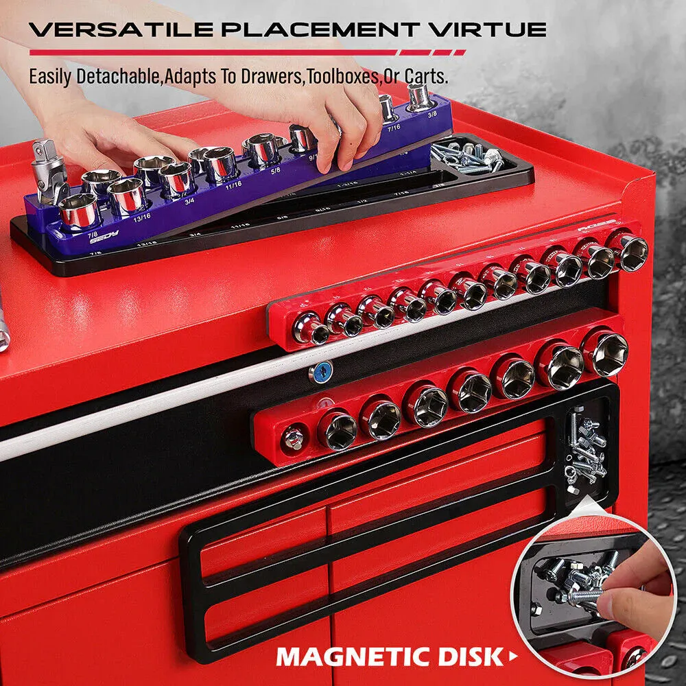 2Pc Magnetic Socket Organizer 1/2" Drive Metric SAE Sockets Storage Holder 35 Slots