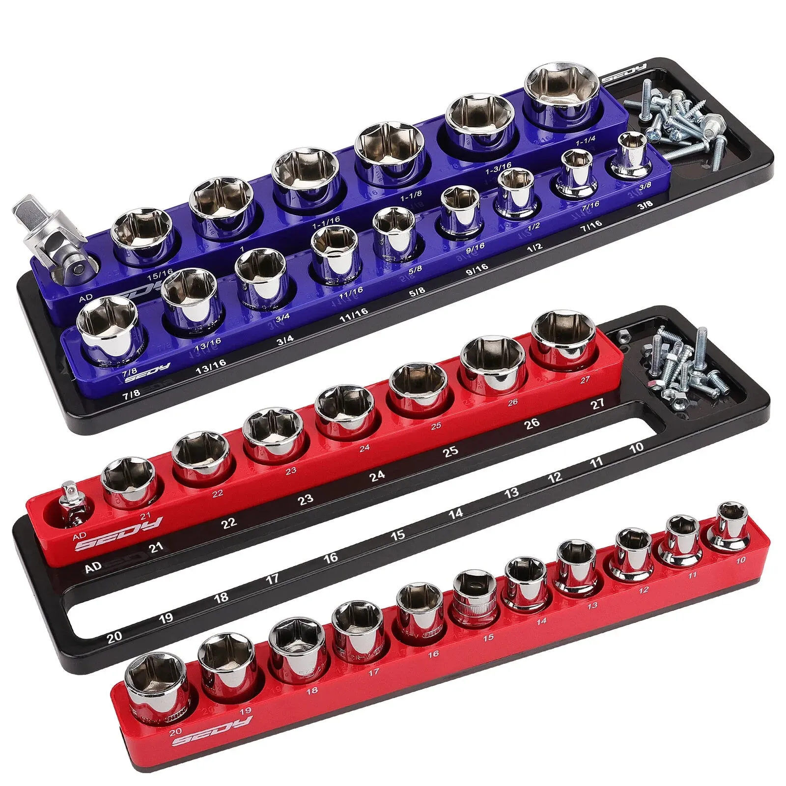 2Pc Magnetic Socket Organizer 1/2" Drive Metric SAE Sockets Storage Holder 35 Slots
