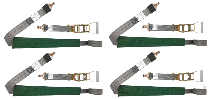 2" x 11' DIAMOND WEAVE 3 Point Ratchet Wheel Strap  with 2' Low Profile Grip Sleeve (Wire Hook)(4 Pack)