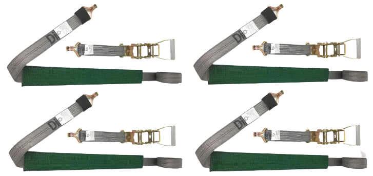 2" x 11' DIAMOND WEAVE 3 Point Ratchet Wheel Strap  with 2' Low Profile Grip Sleeve (Wire Hook)(4 Pack)