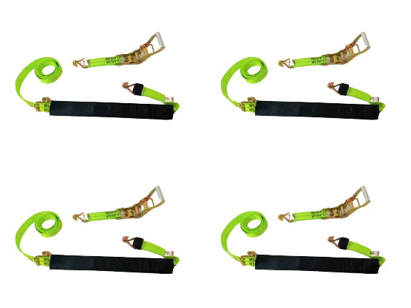 2" x 11' DIAMOND WEAVE 3 Point Ratchet Wheel Strap  with 2' Low Profile Grip Sleeve (Wire Hook)(4 Pack)