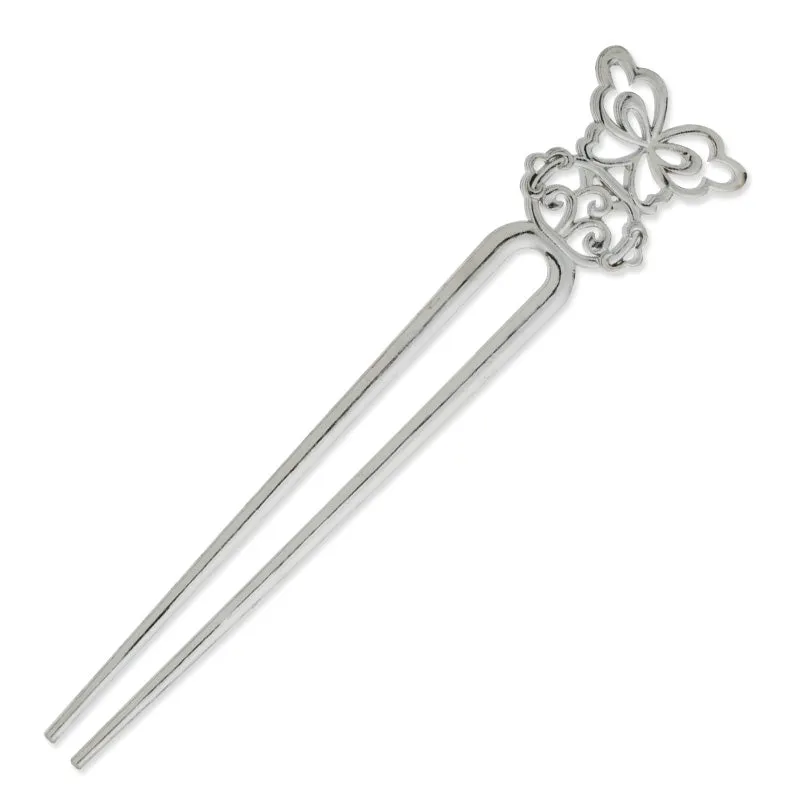 33.5x155mm Imitation Rhodium Plated Hair Stick,Butterfly on top,Metal Hair Stick/Accessories,Hair Sticks,10pieces/lot