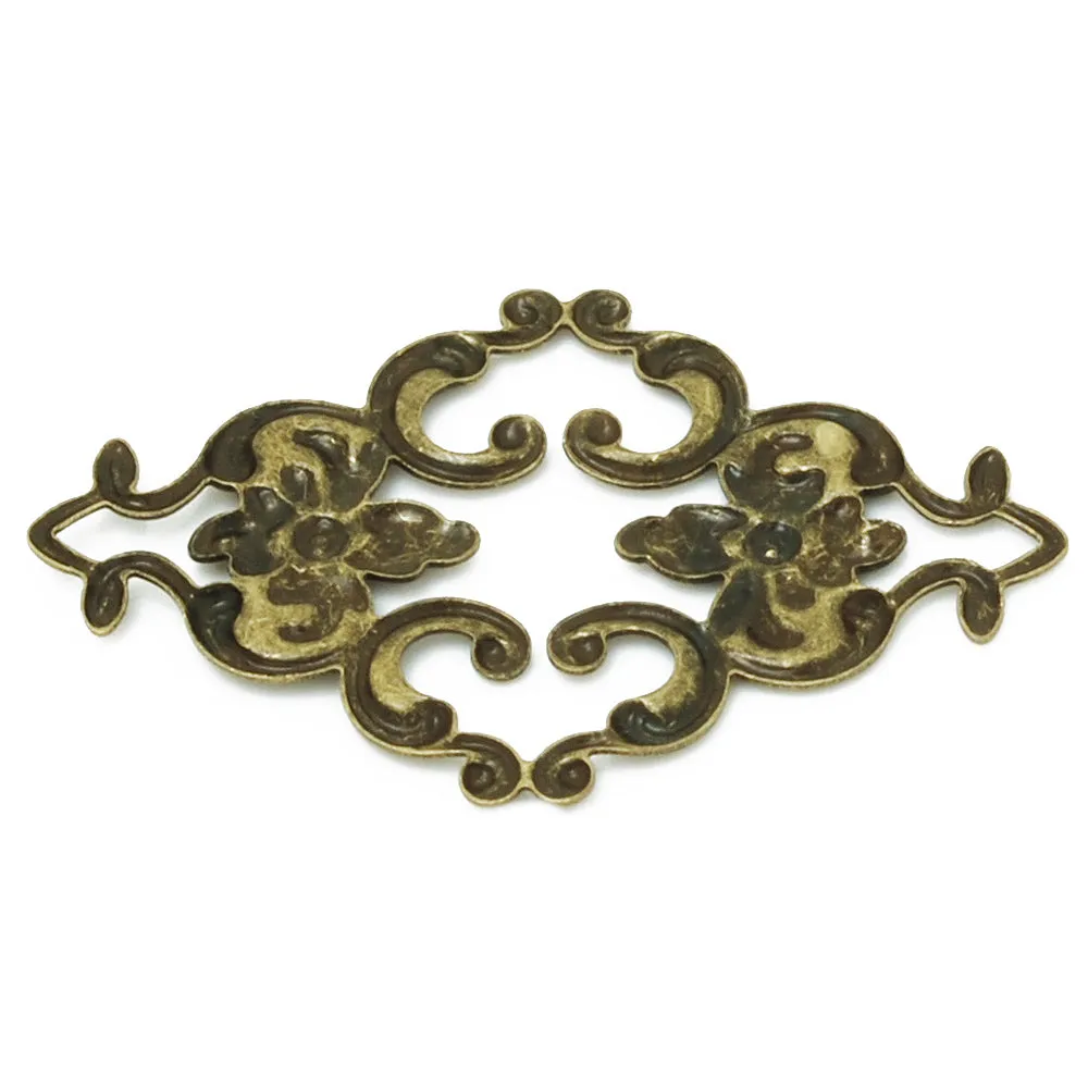 36x23mm Antique Bronze Brass Hollow Filigree Flower Wraps Connectors,Imitation rhodium Filigree Flower Rhombus Connectors Links,50PCS/lot