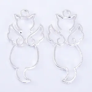 37*18*2mm Zinc alloy Imitation Rhodium Angel cat Open Back Bezel Pendant Tray Blank Frame Charm 10pcs 10233703
