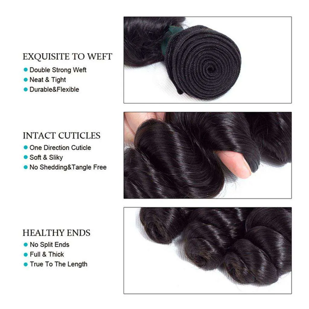 4 Bundles 10A Loose Wave Brazilian Human Hair Bundles Natural Color
