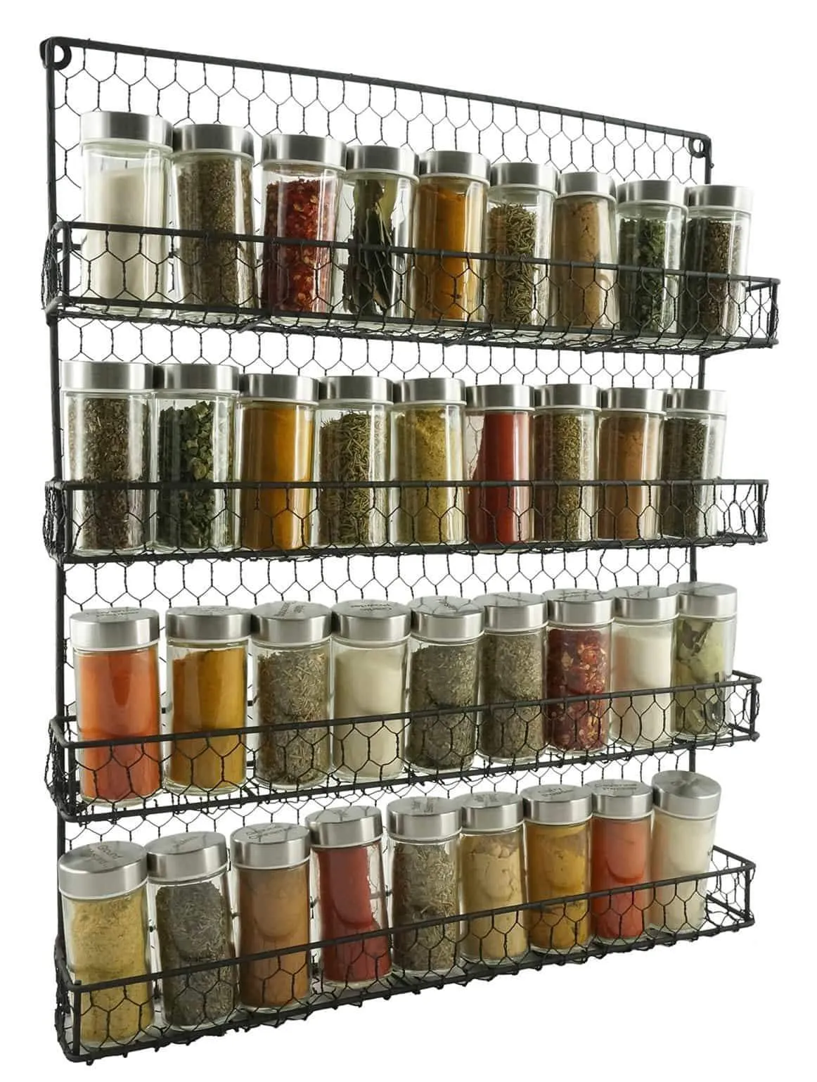 4 Tier Metal Spice Rack Wall Mount Kitchen Spices Organizer Pantry Cabinet Hanging Herbs Seasoning Jars Storage Closet Door Cupboard Mounted Holder Black