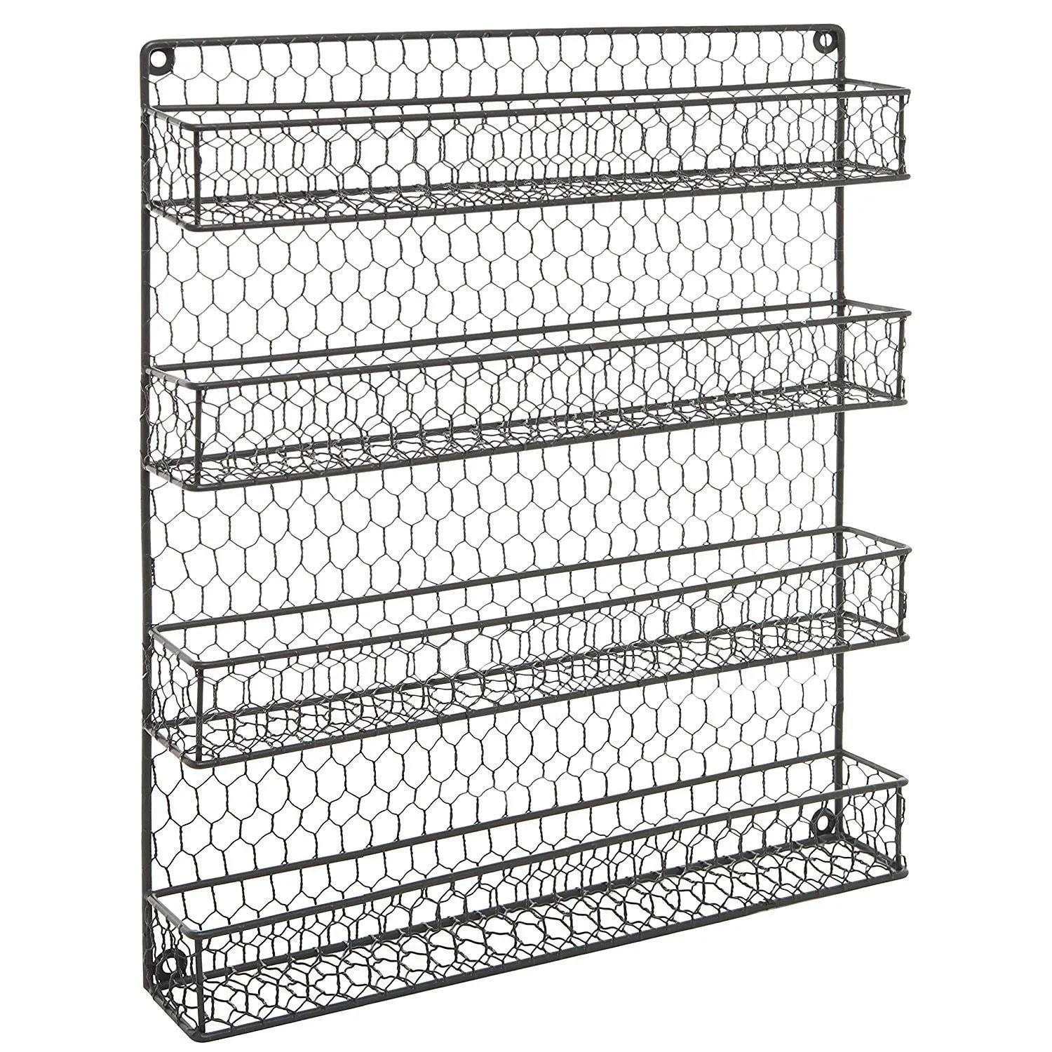 4 Tier Metal Spice Rack Wall Mount Kitchen Spices Organizer Pantry Cabinet Hanging Herbs Seasoning Jars Storage Closet Door Cupboard Mounted Holder Black