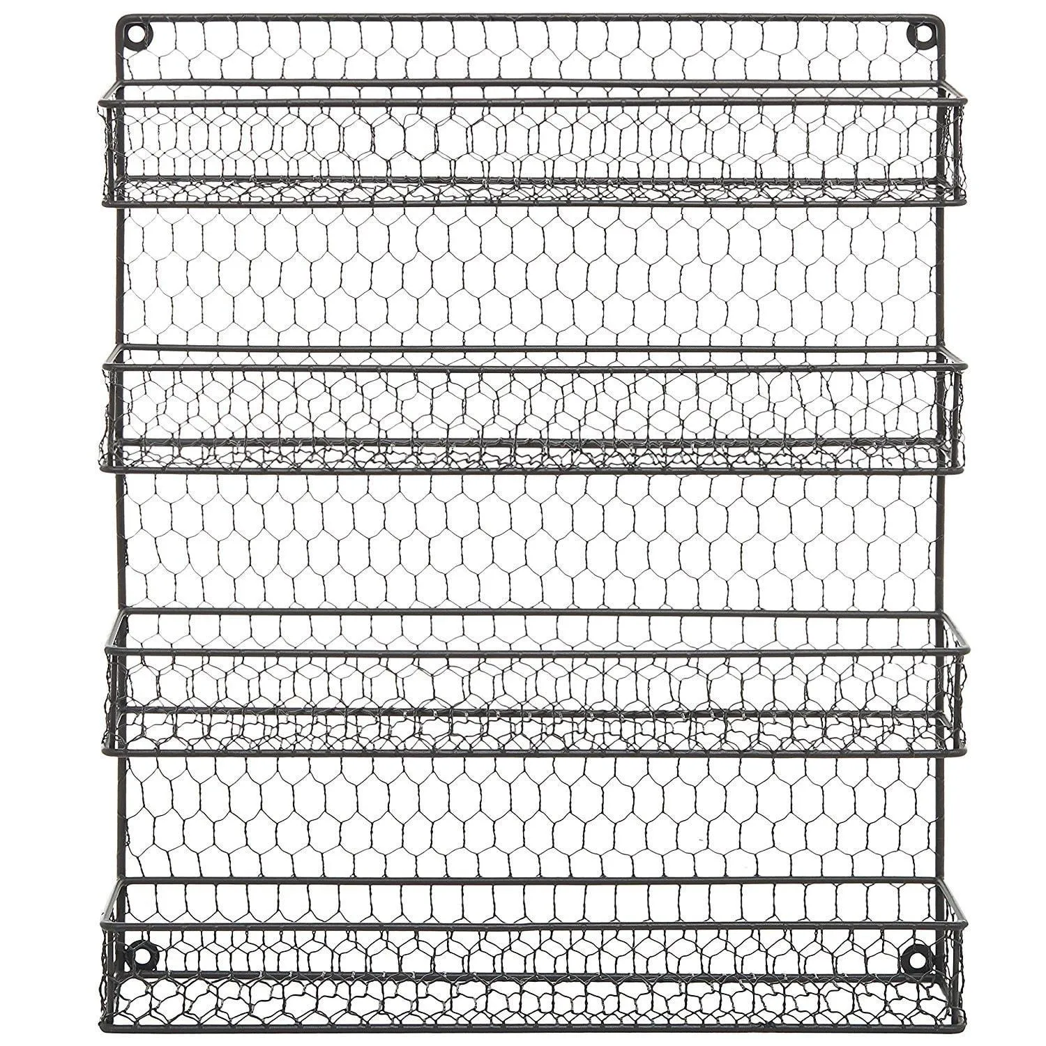 4 Tier Metal Spice Rack Wall Mount Kitchen Spices Organizer Pantry Cabinet Hanging Herbs Seasoning Jars Storage Closet Door Cupboard Mounted Holder Black