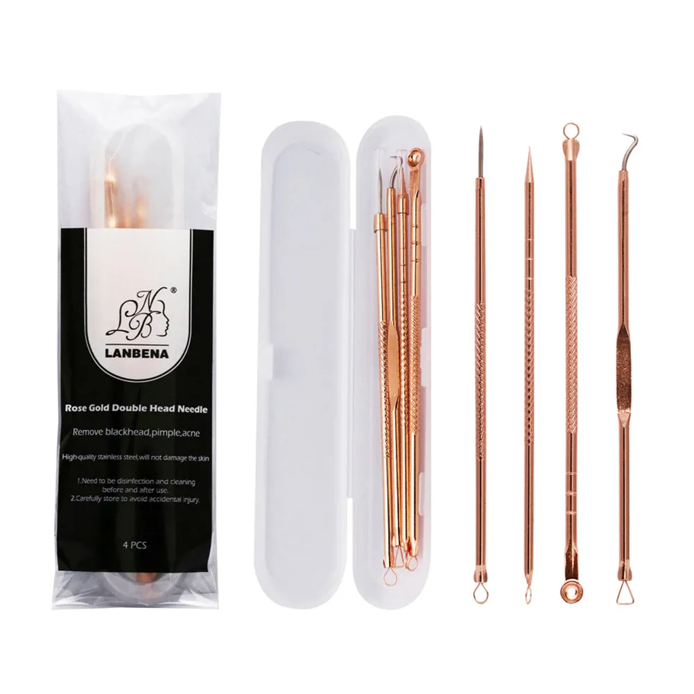 4Pcs Rose Gold Acne Pimple Extractor Remover Tool