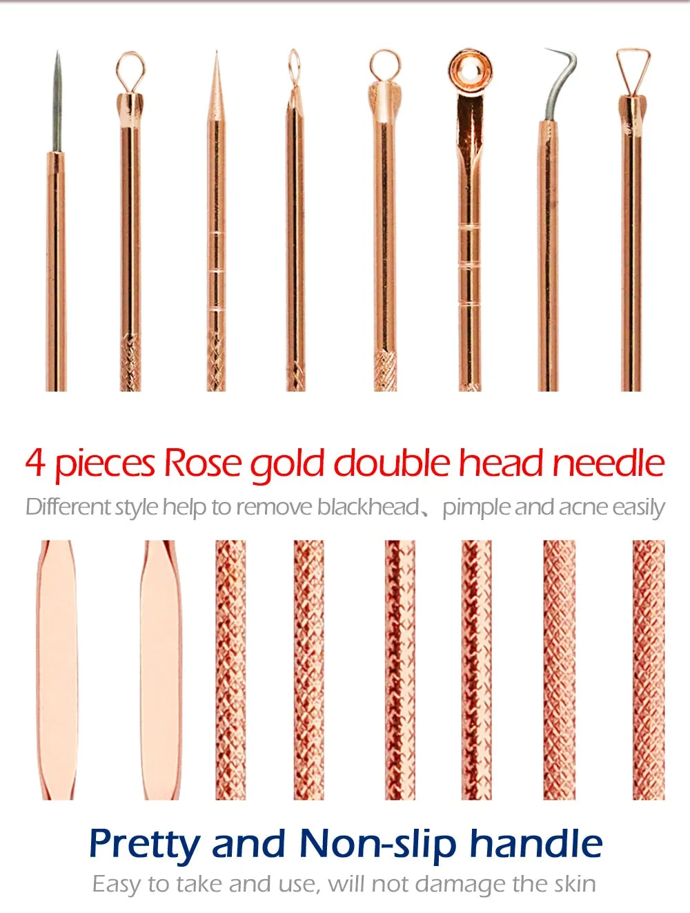 4Pcs Rose Gold Acne Pimple Extractor Remover Tool