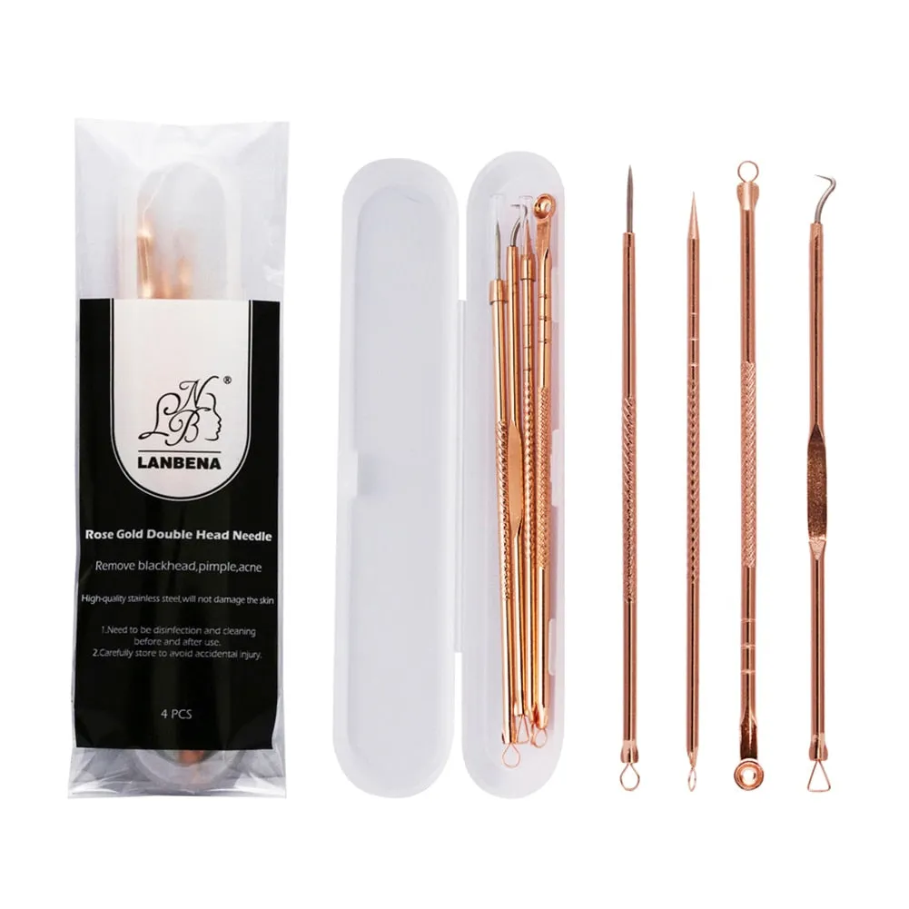 4Pcs Rose Gold Acne Pimple Extractor Remover Tool